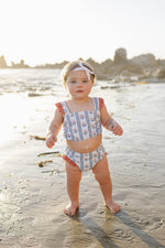 Block Print Floral Ruffle Bikini Set