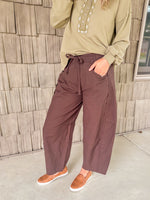 Coffee Bean Barrel-Leg Utility Pants