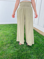 Smocked Waist Wide-Leg Pants