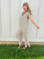 Striped Button Down Jumpsuit - RESTOCK