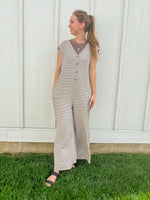 Striped Button Down Jumpsuit - RESTOCK