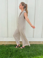 Striped Button Down Jumpsuit - RESTOCK