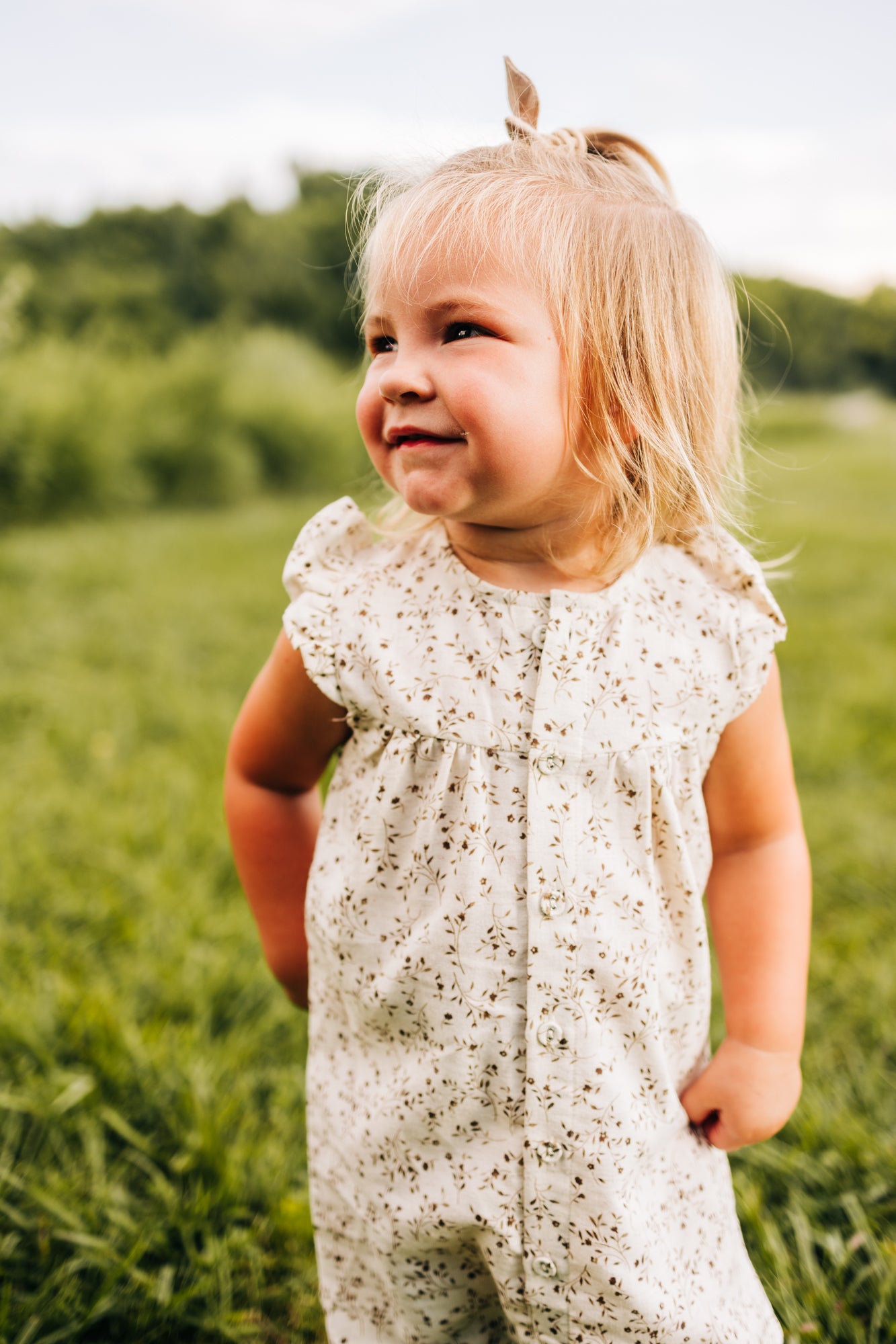 Wheat Floral Romper + Bow