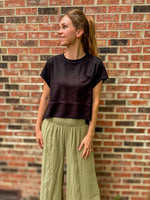 Flared Hem Waffle Knit Top