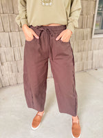 Coffee Bean Barrel-Leg Utility Pants
