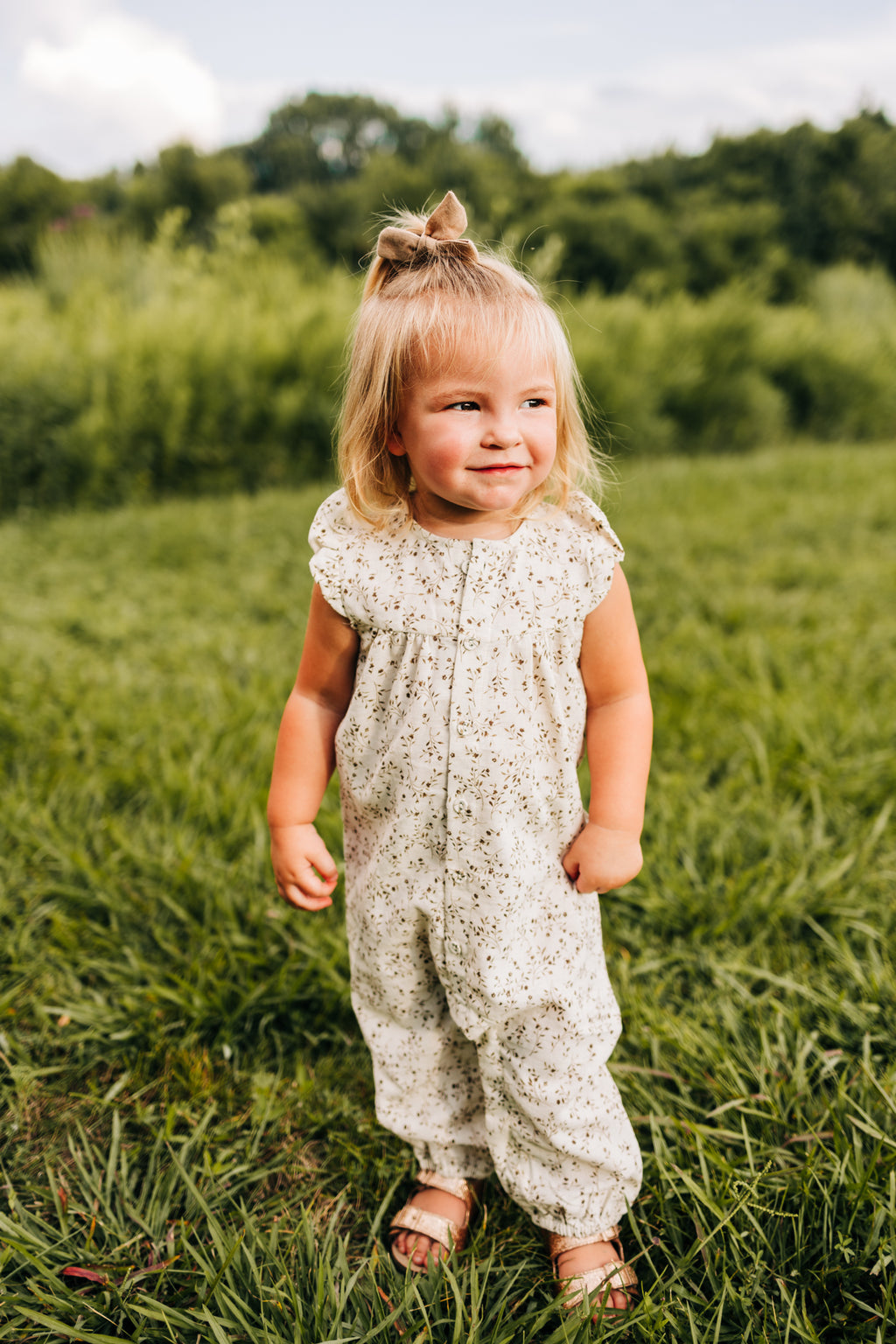 Wheat Floral Romper + Bow