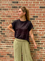 Flared Hem Waffle Knit Top