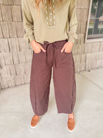 Coffee Bean Barrel-Leg Utility Pants