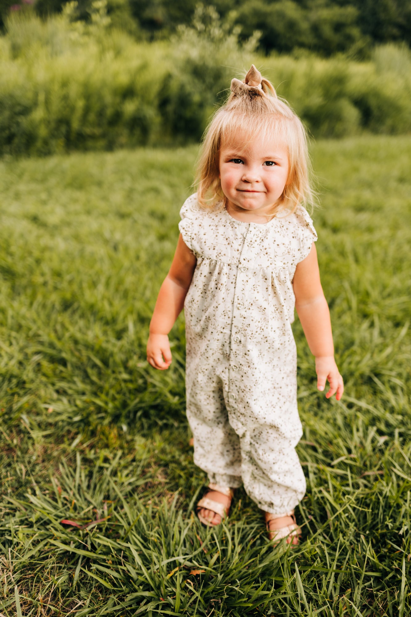 Wheat Floral Romper + Bow