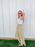 Smocked Waist Wide-Leg Pants