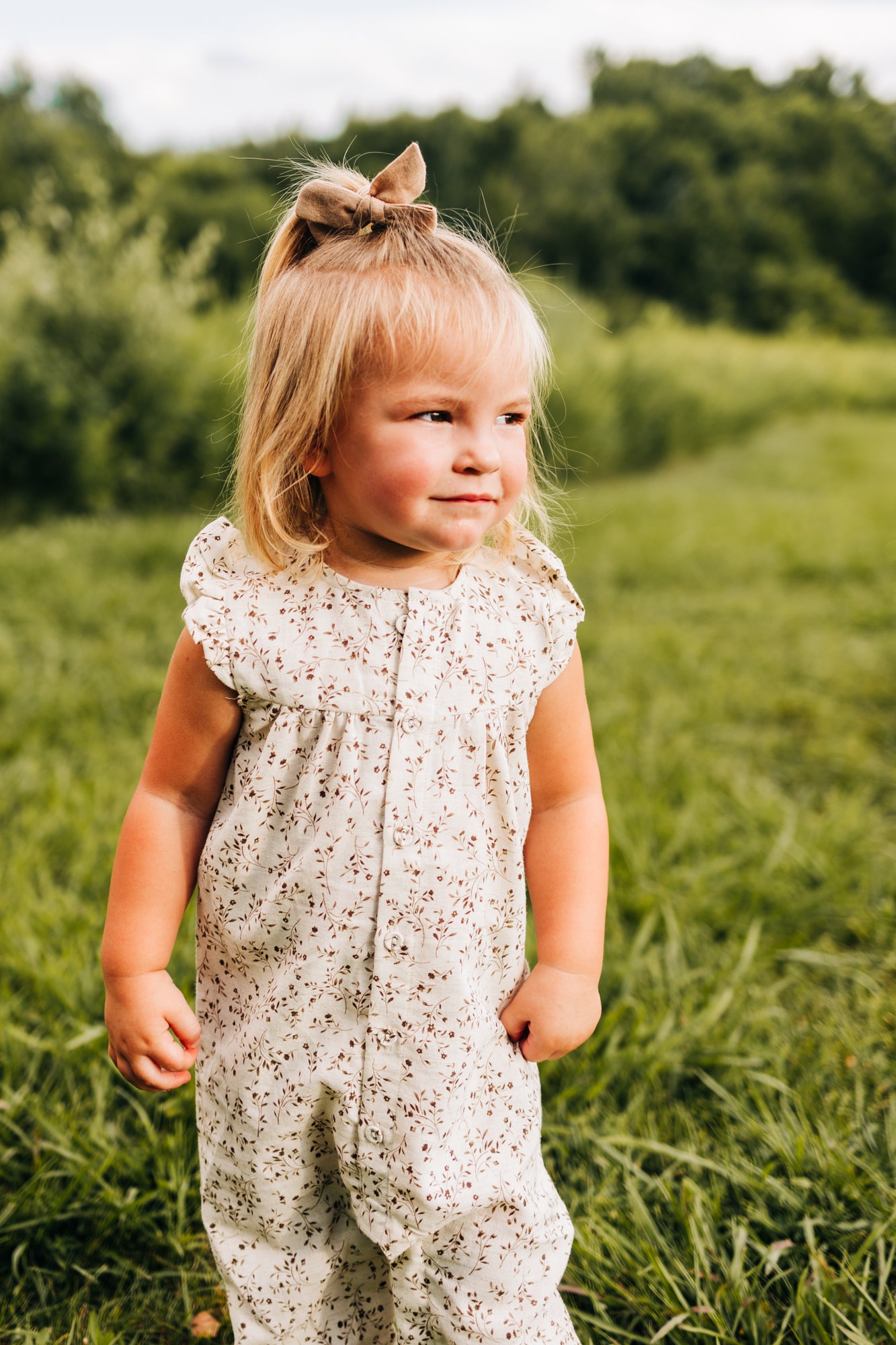 Wheat Floral Romper + Bow